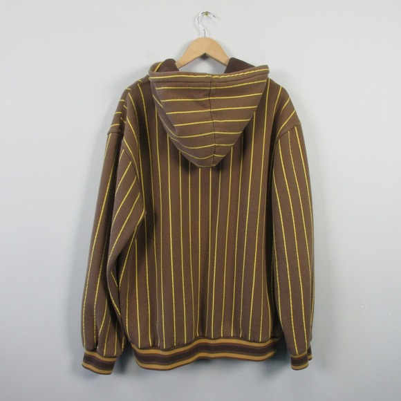 Vtg Y2K Lugz Denim Hoodie Men XL Brown Yellow Striped Logo Skater 1070 - Picture 2 of 16